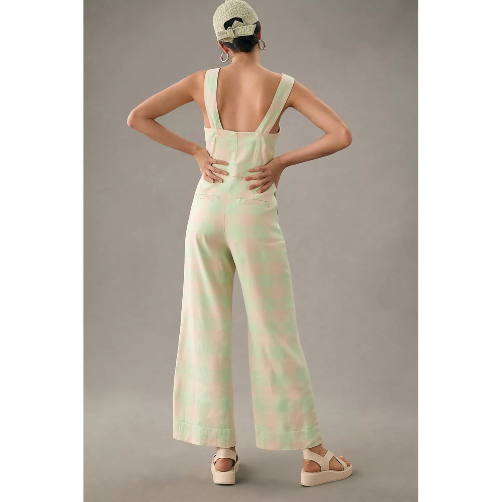 Maeve Anthropologie Colette Portside Button Front Jumpsuit Checkered Wide Leg 8 - Picture 4 of 10